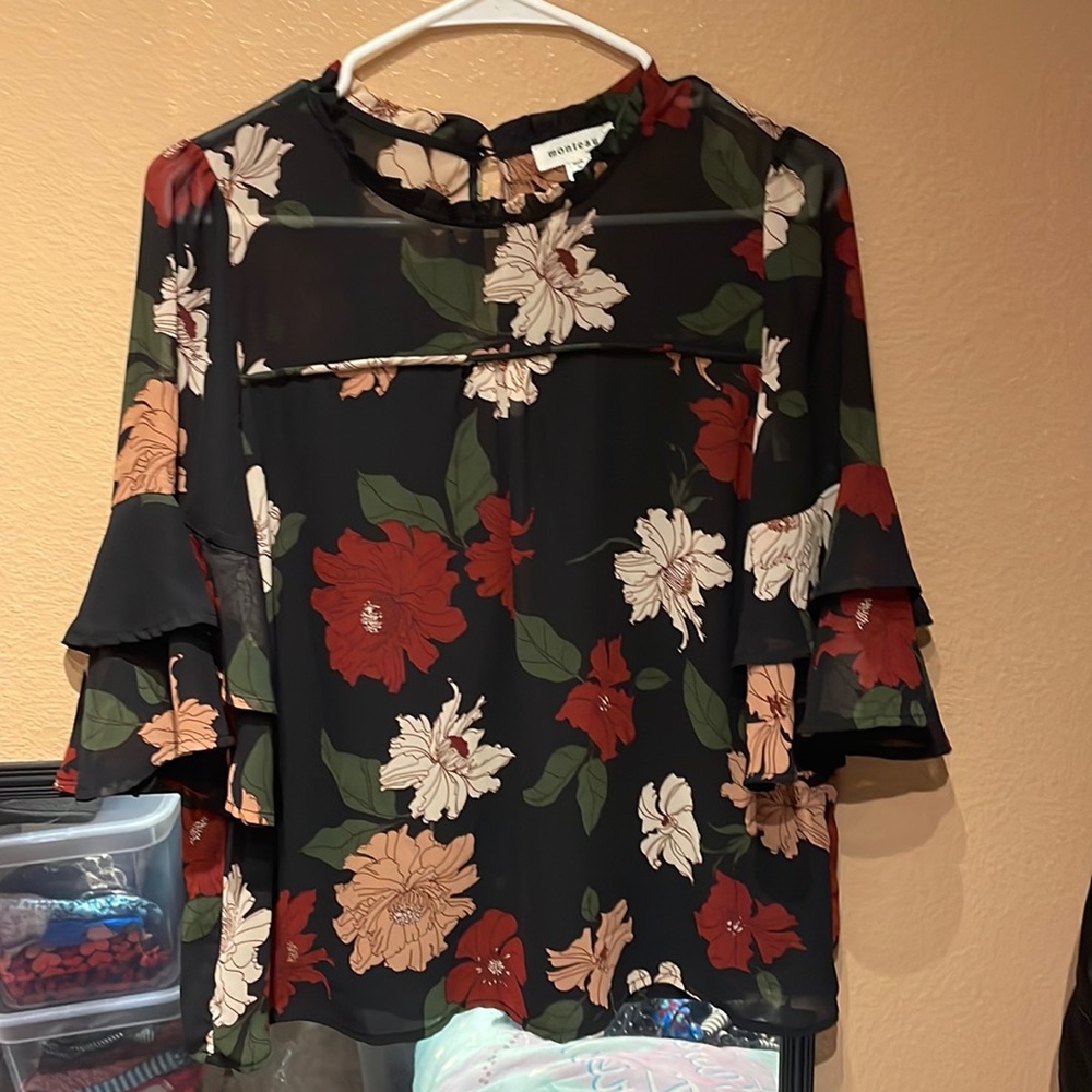 Women’s Black Floral Blouse. Size Medium